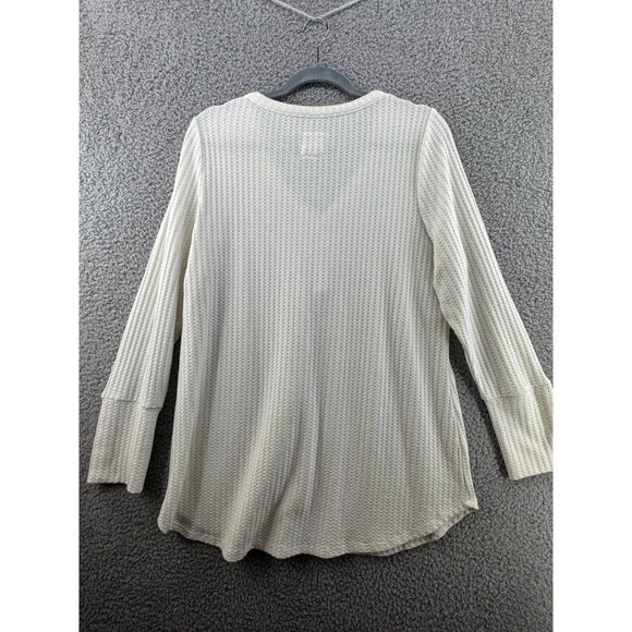 Chaser Womens Cream Waffle Henley Long Sleeve Top With Button Accents Size XXL - Picture 2 of 7